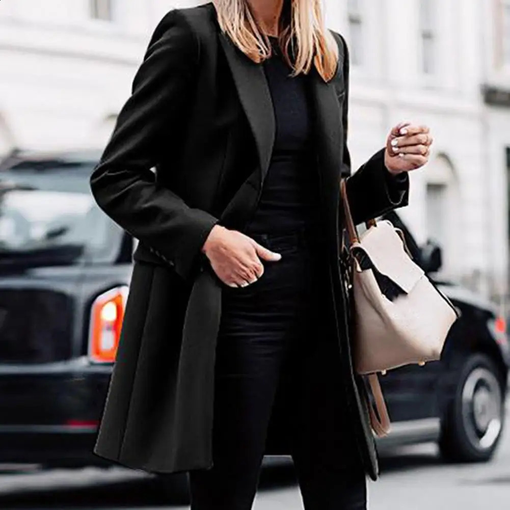 Autumn Winter Trench For Suit Single-Breasted Long Blazer Jacket Women Coat Sobretudo Feminino 240813