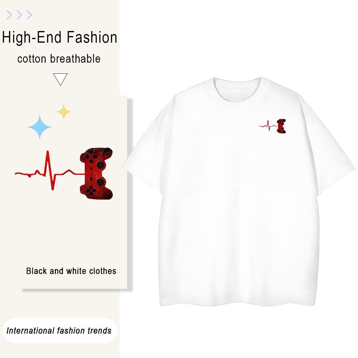 Man T Shirts 230g 100% Cotton heartbeat Outdoor Crew Neck Custom Anime Tshirt for Man Woman DIY Customized Classic Wear