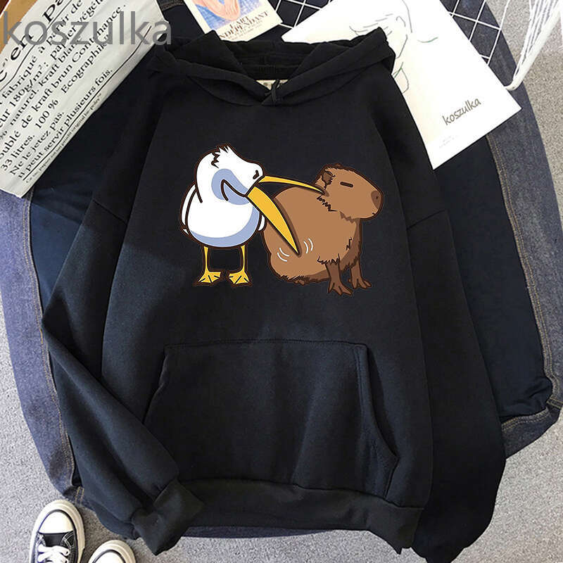 Cartoon Kawaii Capybara Print Women Hoodies Casual Long Sleeve Plus Size Sweatshirts Haruku Female Autumn Winter Warm Pullover