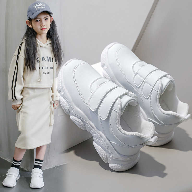 Sneakers Childrens sports shoes girls white shoes spring 2024 new item. Middle and large childrens soft soled white elementary school students perform