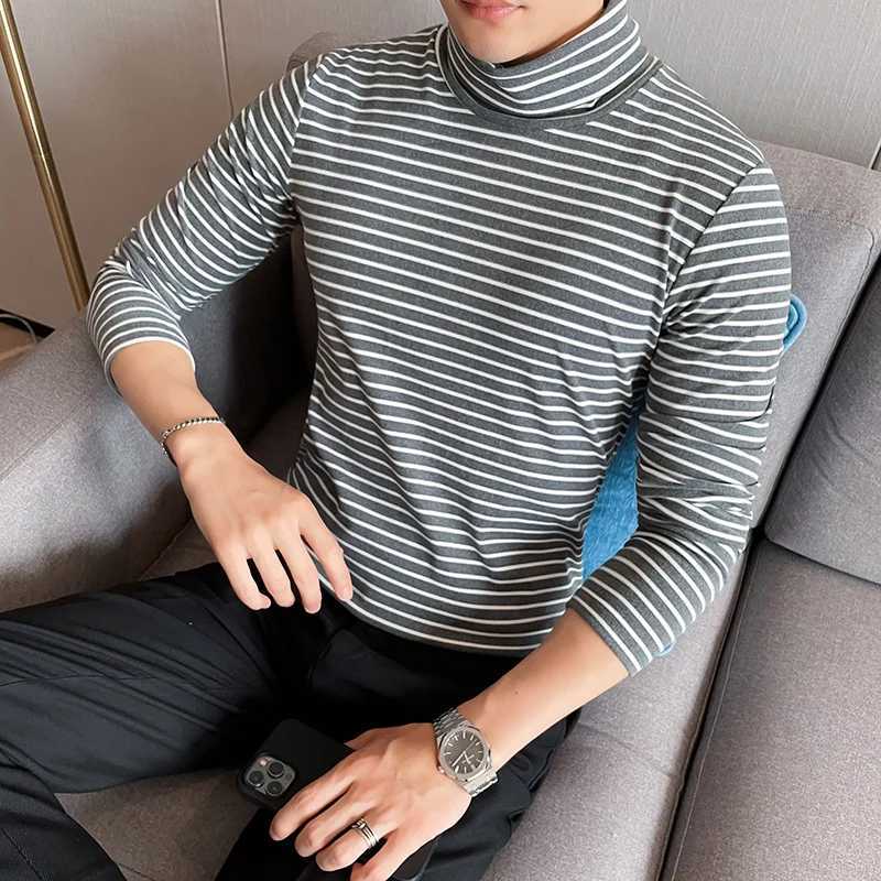 Black Grey Long-Sleeve Shirt Men T-shirt O-Neck Stripe T-Shirt Men Shirt Navy Vintage Basic Cotton Turtleneck T-Shirt S-4XLM240814
