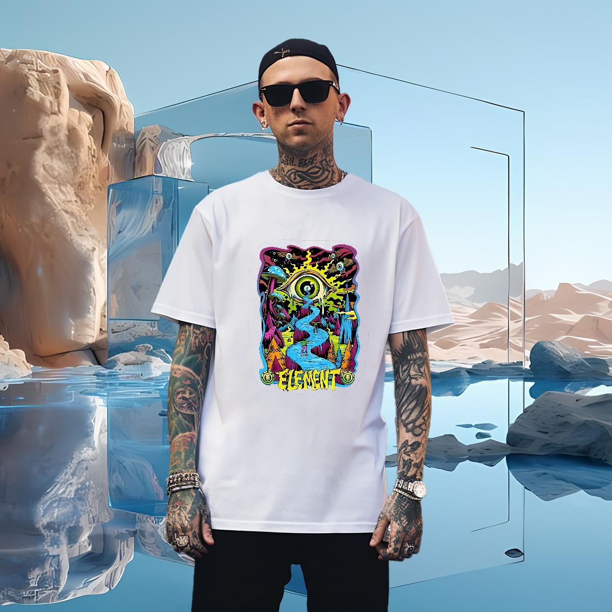 T-Shirts for Men 100% Cotton 230g eyes Sports Casual Round Neck Short Sleeve Custom Cartoon Mens Tshirts Designer Fashion Soft Polos