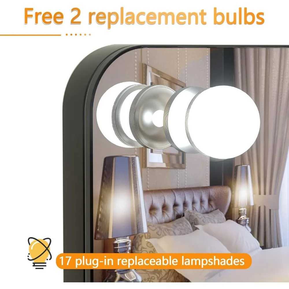 Makeup mirror with lighting 31.5 inches x 23.6 inches equipped with 17 dimmable light bulbs and 10x magnification 3 color modes touch controlled mirro