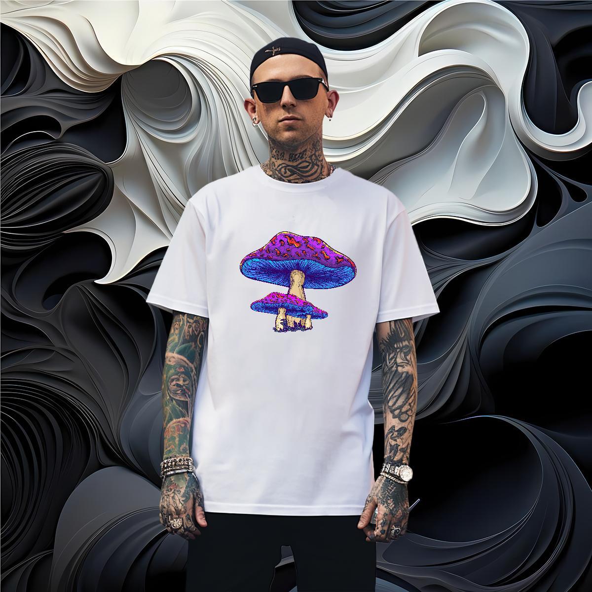 Loose Fit mushroom T-Shirts for Men Hip Hop Street Tshirt for Man Woman 230g 100% Cotton Customized Round Neck Short Sleeve Custom Print Plus Size Clo