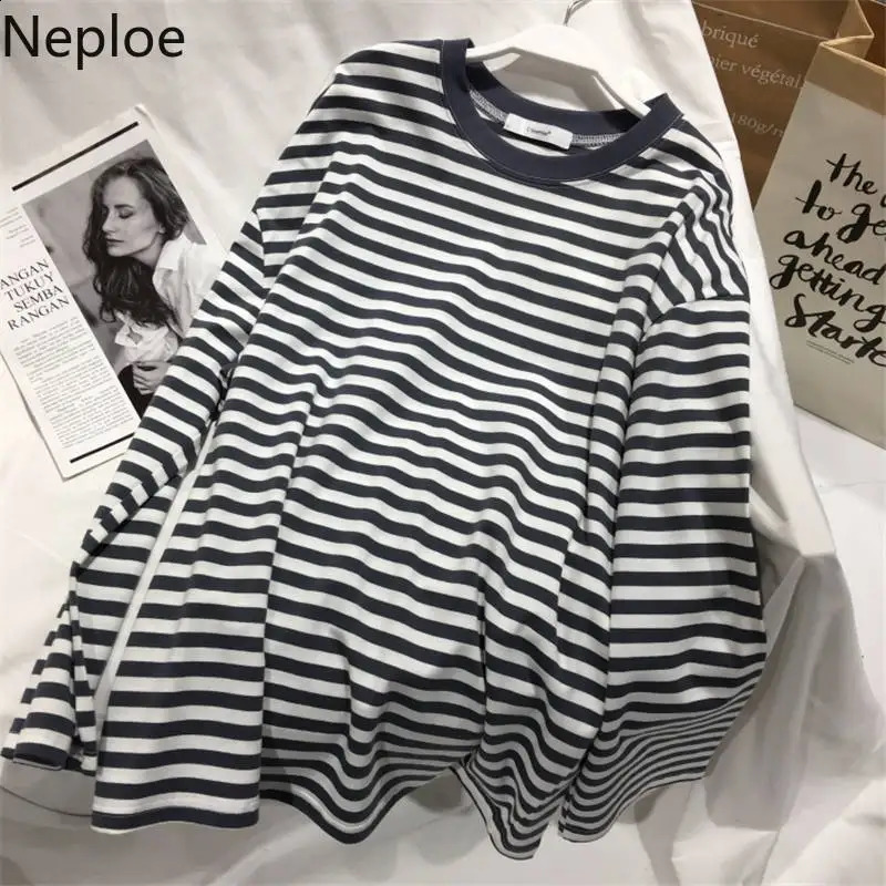 Neploe Autumn Striped Sweaters Medium-long Causal Pullovers Thin O-neck Top Korean Streetwear Women Hoody Pull Femme 240812
