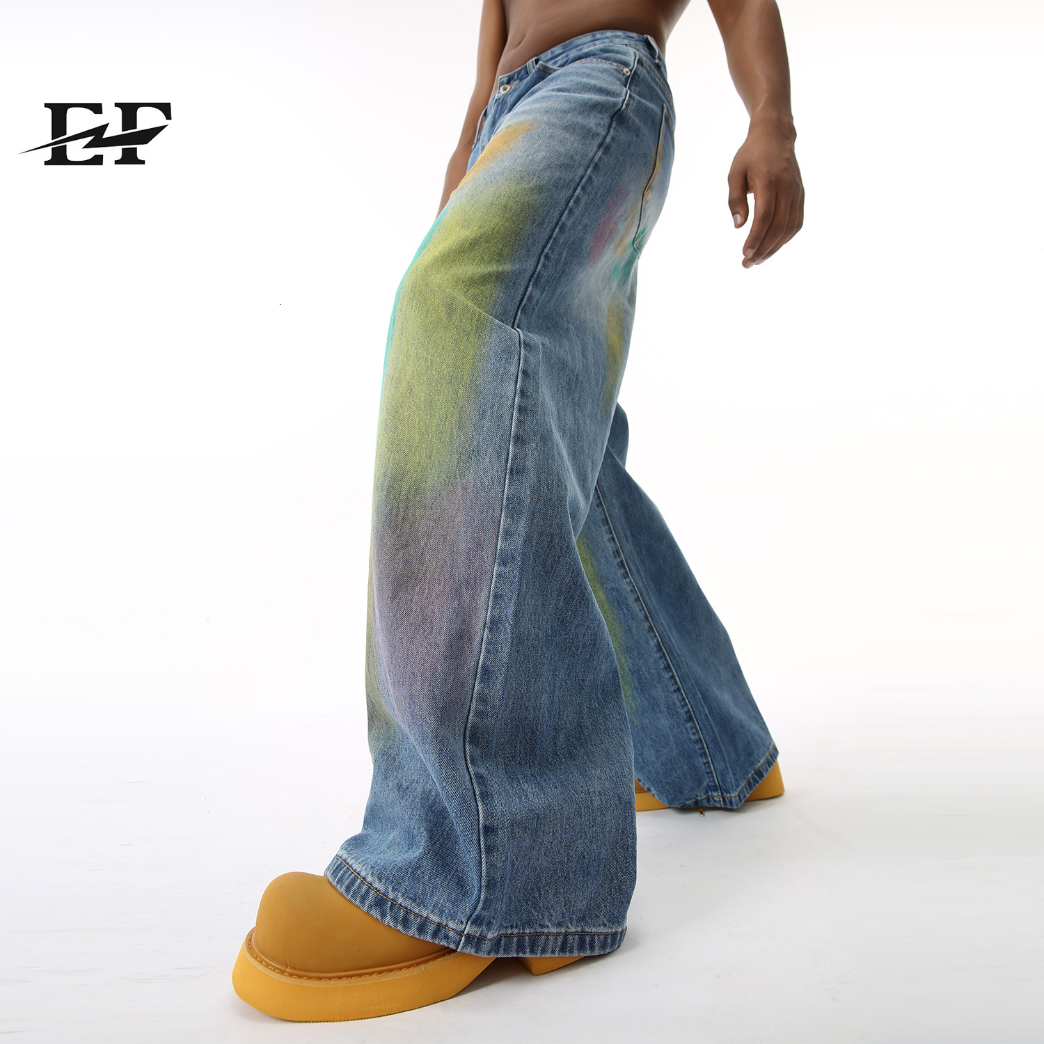 24ss New Product American Street Hip Hop Colorful Graffiti Dyeing Wide Leg Pants Jeans Trendy
