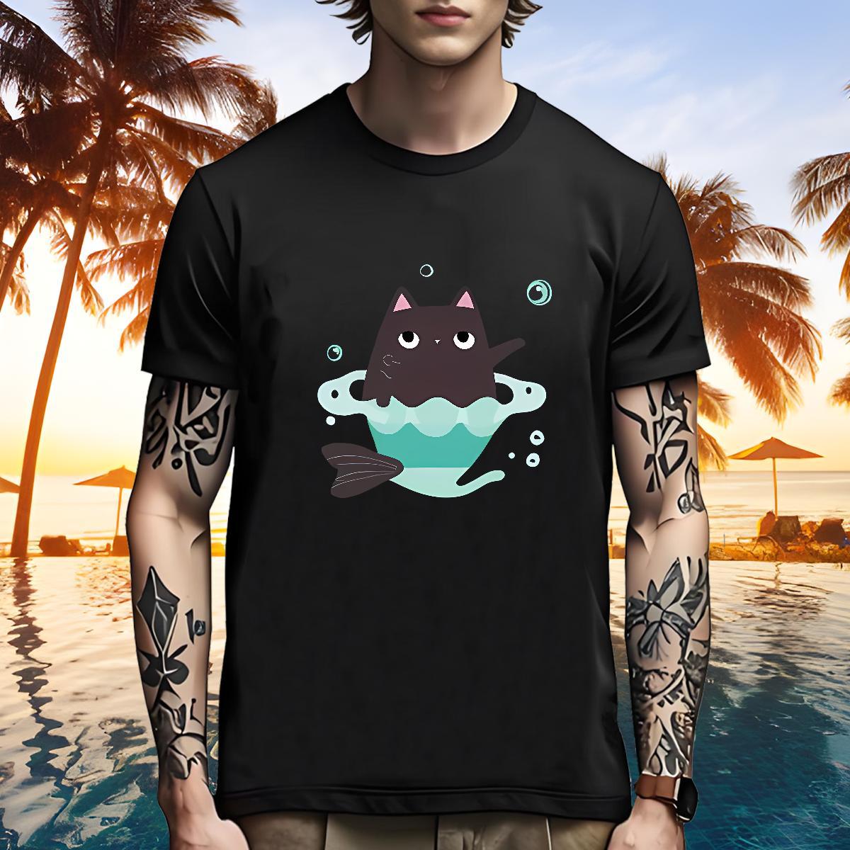 Soft T-Shirts cat O-Neck Short Sleeve Sports Casual Plus Size Custom 230g 100% Cotton Men Tops Tees Factory Direct Tees Shirts