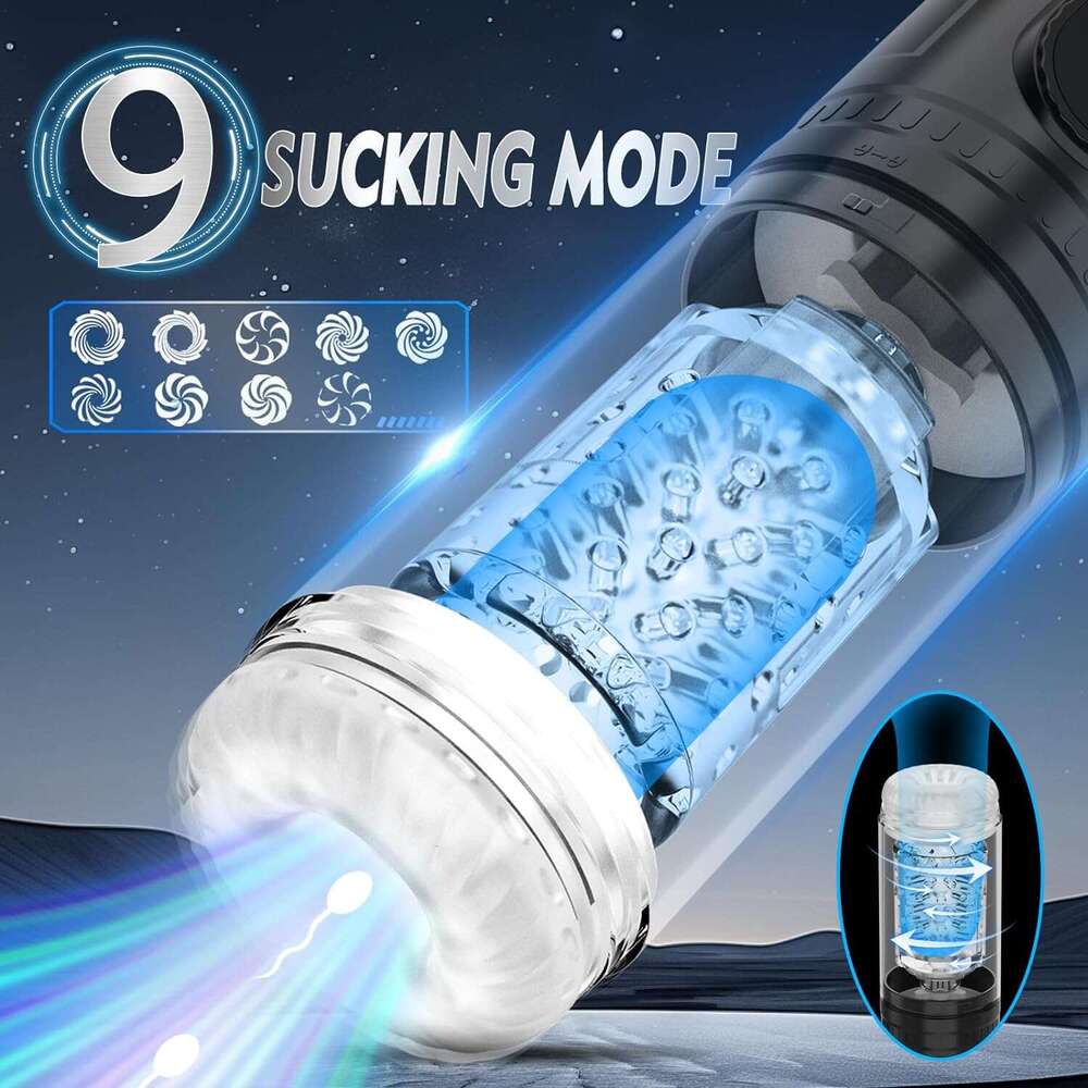 Male adult sex toy - Automatic male sex toy pump with 9 suction, thrust, and rotation modes, 3D realistic texture adult toy sex toy machine, pocket ca