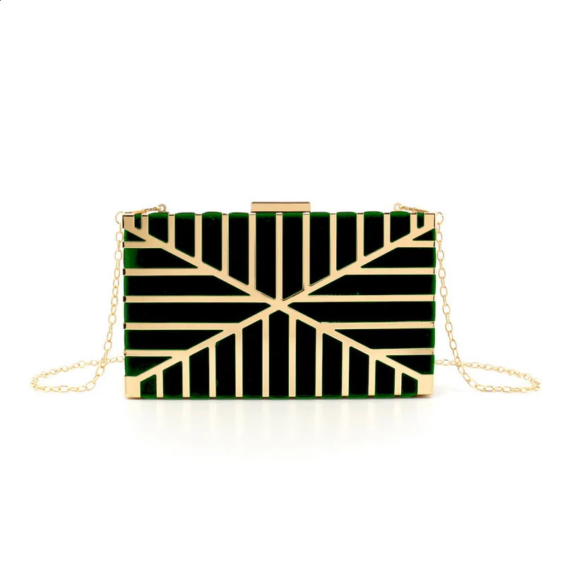 Metal Hollow Out Style Evening Bags Green Color Glitter Fashion Lady Clutch Shoulder Chain Party Wedding Dinner Prom Holder Hand 240813ZYl