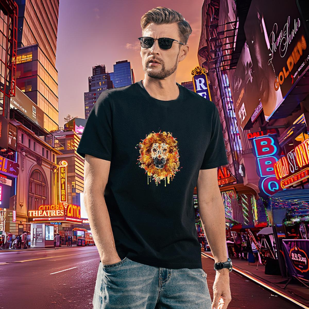 Classic T-Shirts for Men lion Breathable Crew Neck Street White Plus Size 230g Pure Cotton Men Tshirts 2024 Designer Tees Shirts