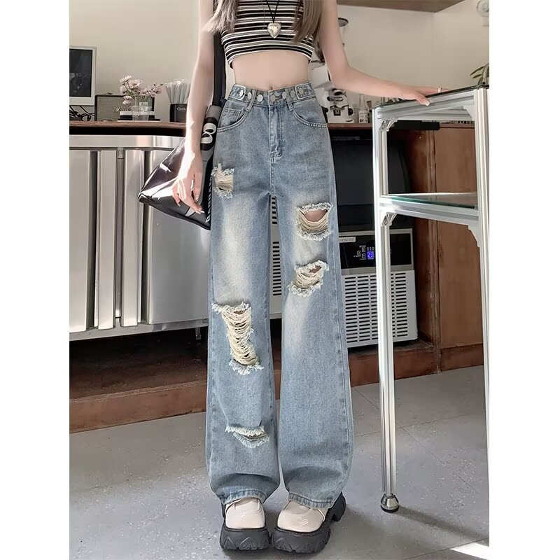 Women's straight loose spring autumn/winter 2024 new high waisted slim figure wide leg floor length pants586