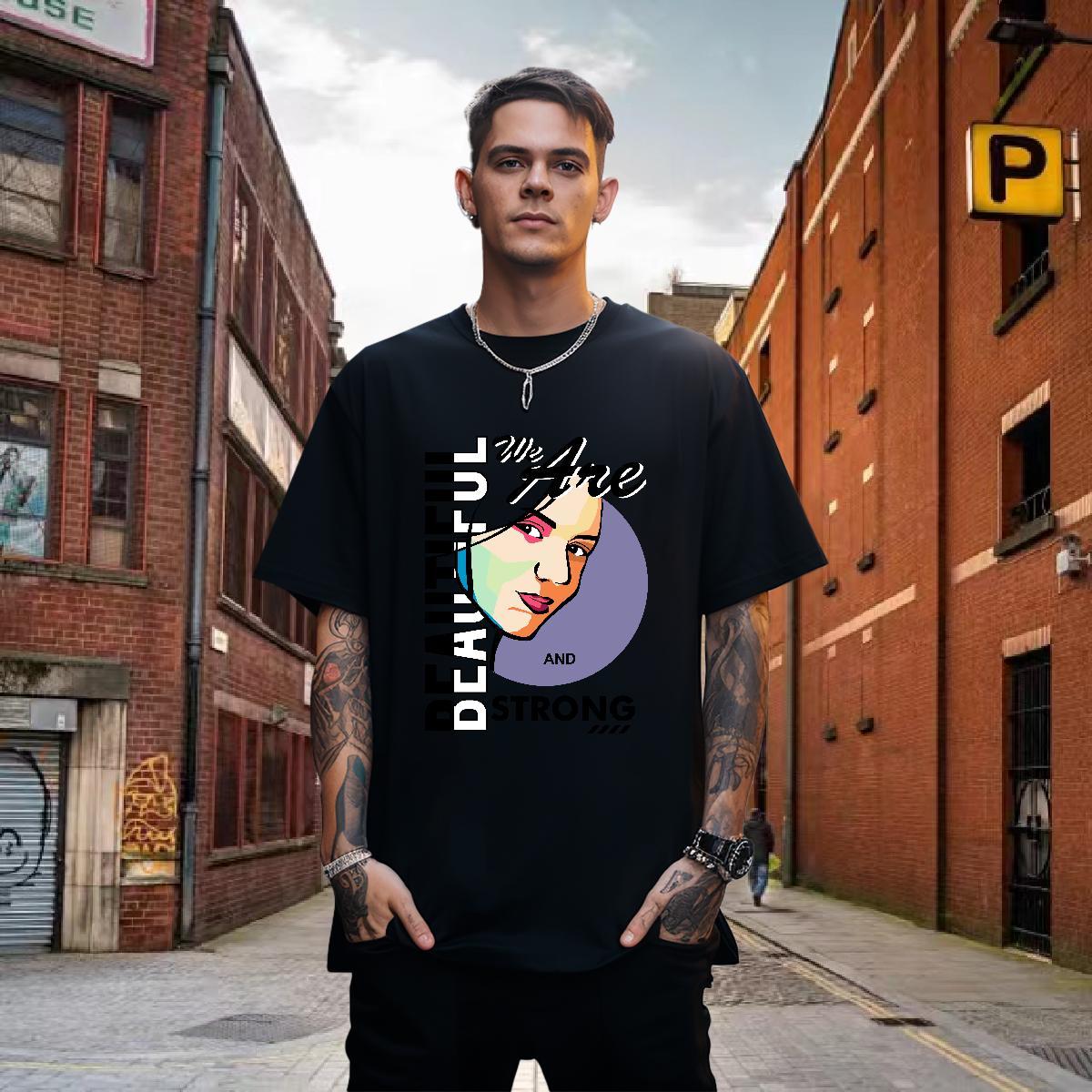 T Shirts Men 230g Pure Cotton portrait Hip Hop O-Neck Short Sleeve Floral Print Men Tees DIY Customized Classic Tops Shirt