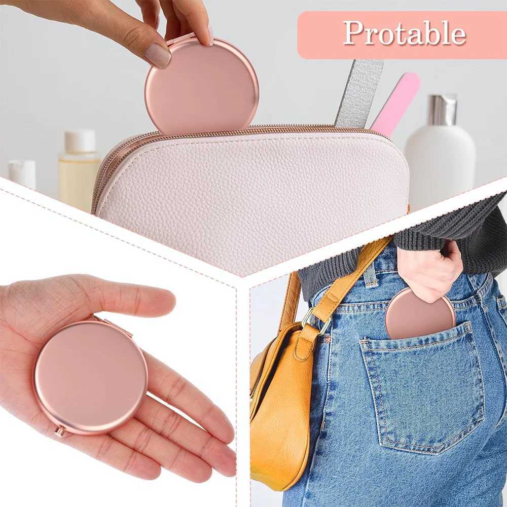 Womens Folding Makeup Circular Mirror Handheld Makeup Double sided Mirror Metal Magnifying Wallet Appearance Glass Gold Letter Pattern W240813