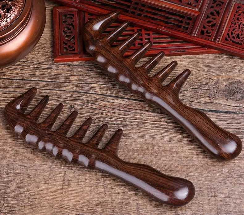 Natural ebony comb sandalwood comb large teeth wide teeth curly comb healthy massage meridian women prevention of electrostatic hair loss W240813