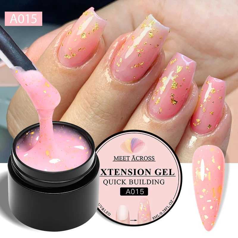 MEET ACROSS 8ml Pink Gold Foil Extension Gel Nail Polish Glitter Long-Lasting Building UV Gel Nail Supplies For Nails Art VernisM240814