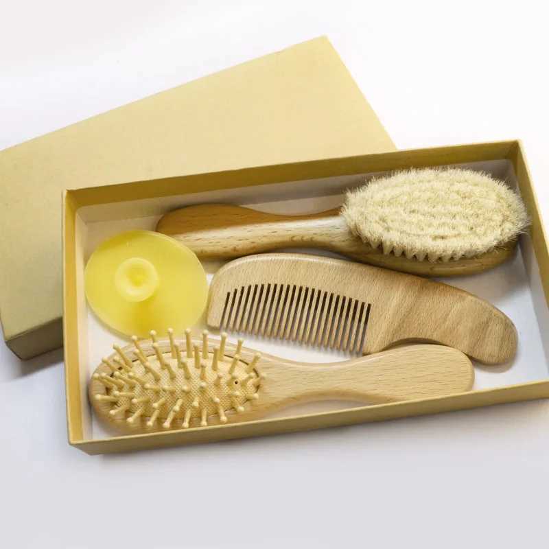 Baby wool brush set beech soft wood brush air bag wooden comb baby shampoo comb and care three piece set W240813