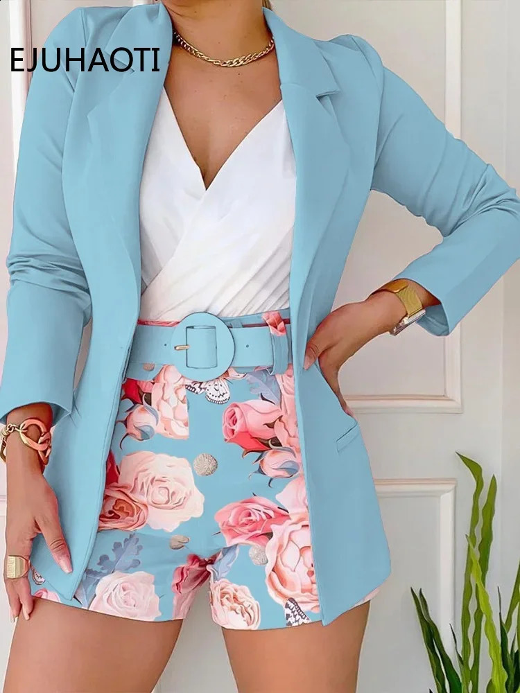 2024 Spring Summer Fashion Casual Print Suit Small Womens Dress Two Piece Sets Womens Ladies Blazers Blazer Shorts 240813
