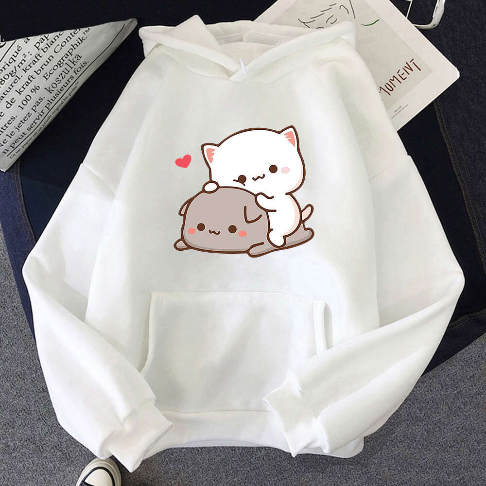 Rubber Haruku And Peach Cat Women Plus Size Hoodie Long Sleeve Sweatshirt Loose Casual Streetwear Girl Korean Couple Clothing