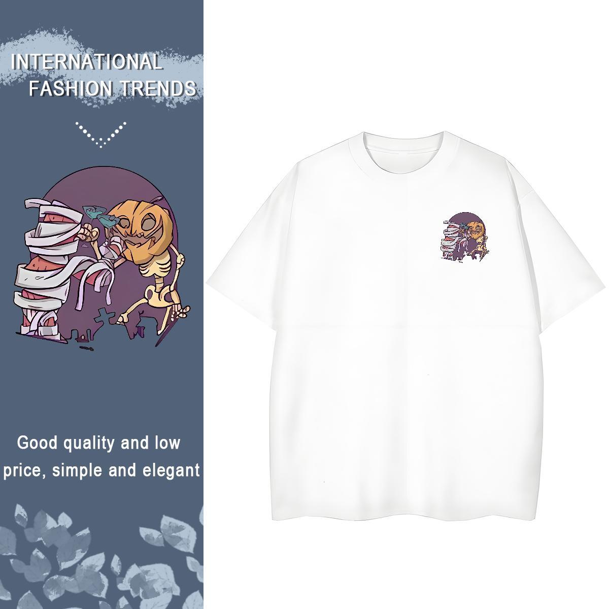 T Shirts Men 230g 100% Cotton pumpkin Street Casual Breathable Crew Neck DIY Anime Tshirts New Arrival Cool Design Polos