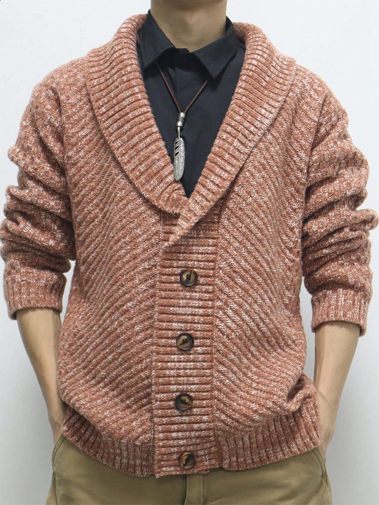 2024 Fall Winter Warm Thick Knit Jackets Men Vintage Buttonup Turndown Collar Sweater Jacket Casual Mens Knitting Sweatercoat 240809