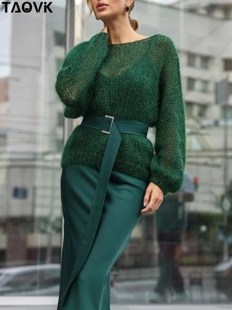 TAOVK Womens crochet tops Knitted Sweaters lightweight sheer Thin Cardigan see through Sweater Loose Outwear 240813