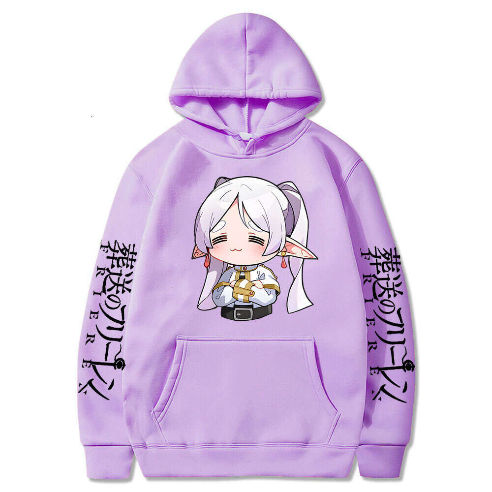 Cute Cartoon Frieren Hoodies Beyond Journey's End Manga Print Hooded Sweatshirts Autumn Winter Fleece Soft Plus Size Streetwear