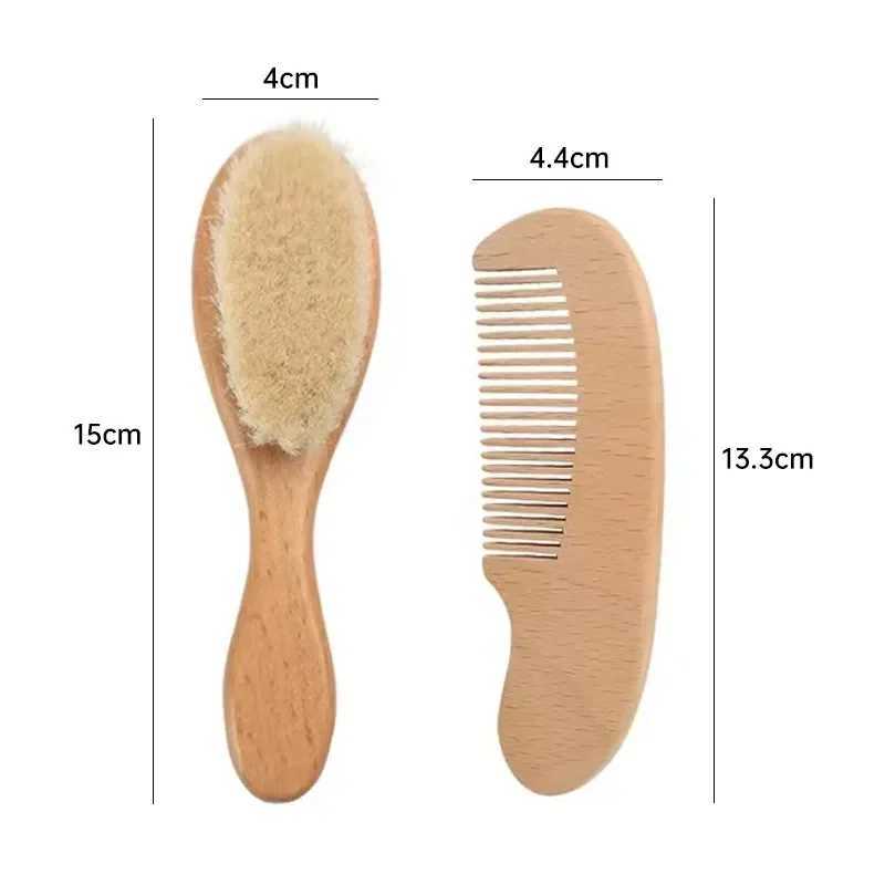 2 pieces of baby care hair brush beech soft wool wooden comb newborn massage comb baby shower and gift baby sleep soothing bed W240813
