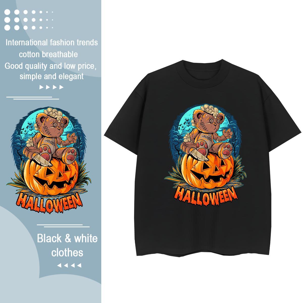 Brand Man T Shirts pumpkin Breathable Short Sleeve Sport Skull 100% Cotton 230g Men Tops Tees 2024 Summer Tee Shirt