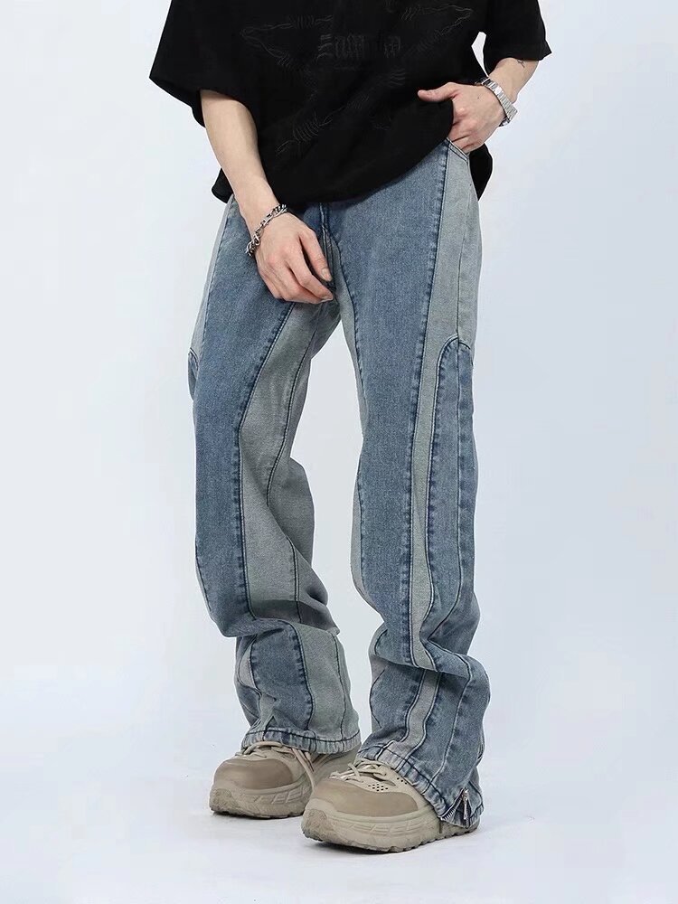 Men's Jeans Baggy Y2K Hombre Gray Spliced Denim Pants Loose Jean Trousers Vaqueros Fashion Patchwork Straight For Men