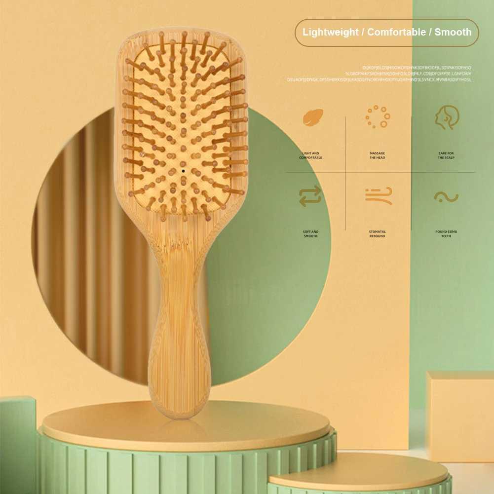 Bamboo hair brush to improve hair texture. Bamboo comb made of natural wood used for long curly and thin short hair W240813