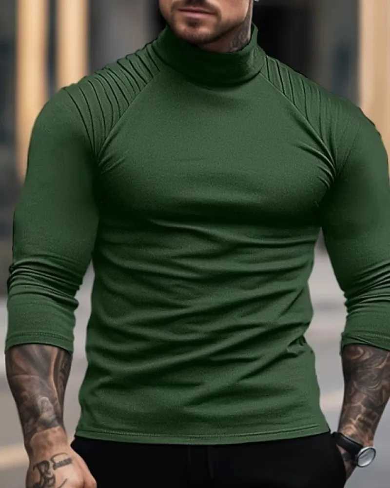 Spring and Autumn Mens High Neck T-shirt Slim Fit Fashion High Elastic Long Sleeve Cotton Casual Breathable Apparel S-3XLM240814