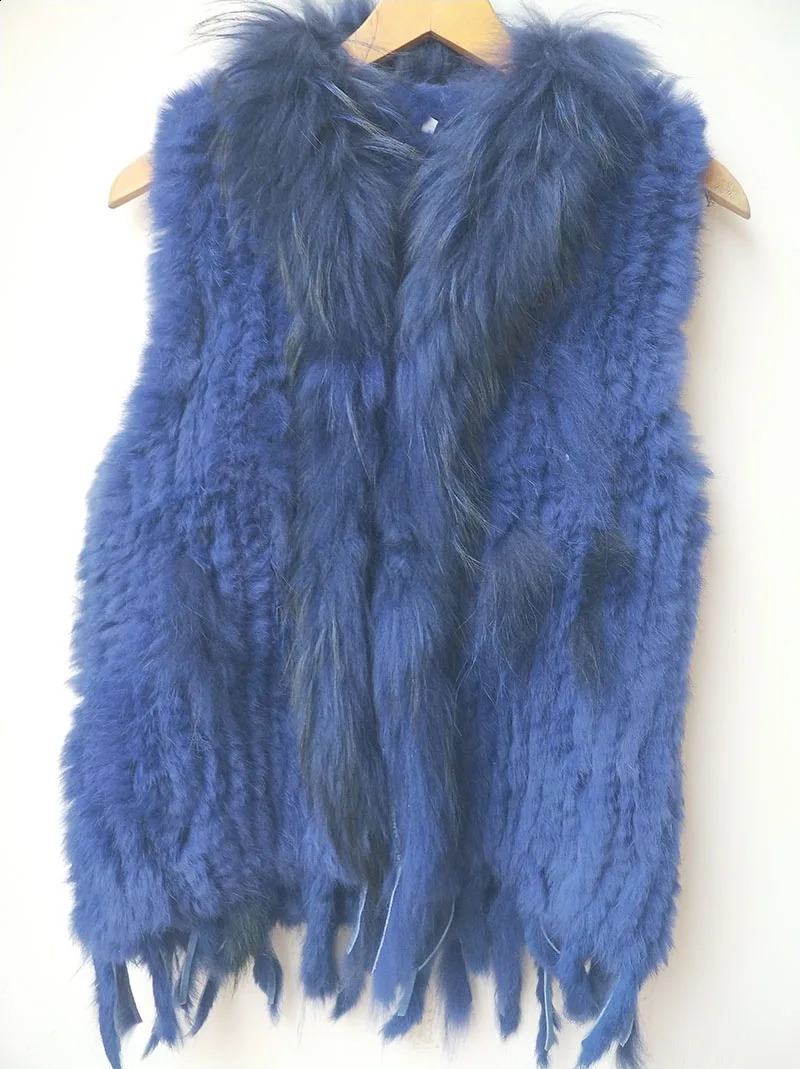 Autumn Knitted Real Rabbit Fur Vest Women Warm Genuine Fur Gilets Female Causual Genuine Fur Waistcoat 240814