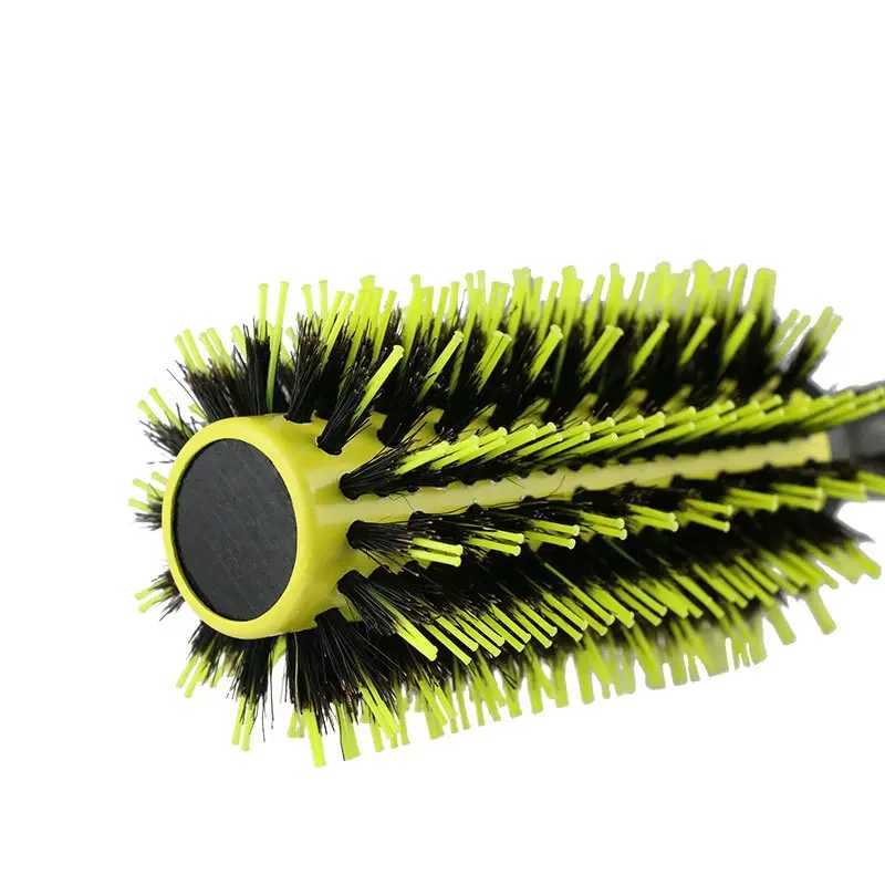 1/6 piece wooden circular hair brush with wild boar mane mixed nylon styling tool ceramic ion hair brush professional W240813