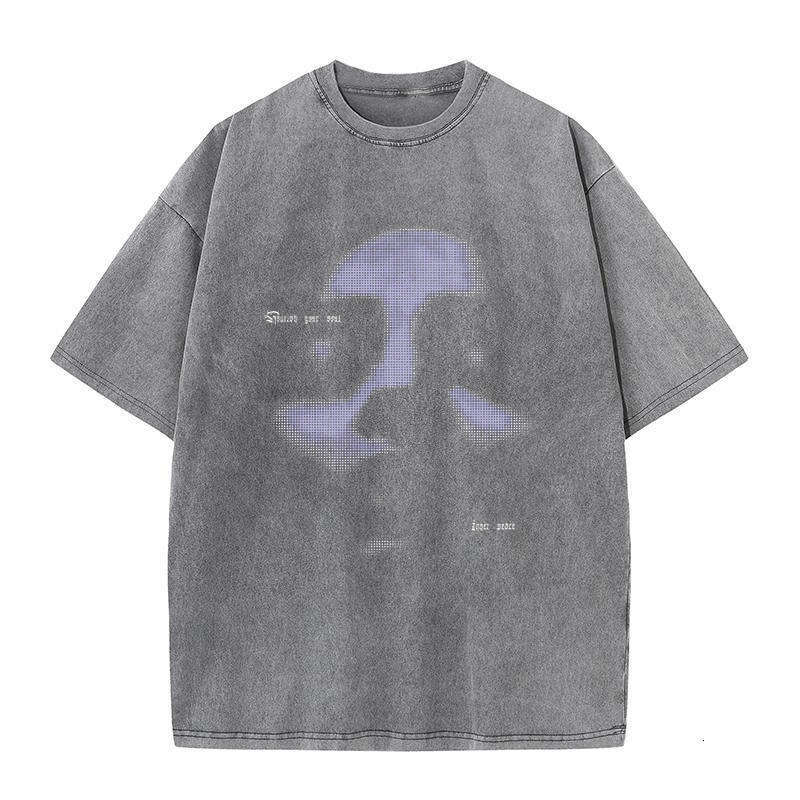Abstract Artistic Horror Face Printed T-shirts Women Men Oversized Casual High Quality Washed Cotton T Shirts Summer Tees Tops ees ops