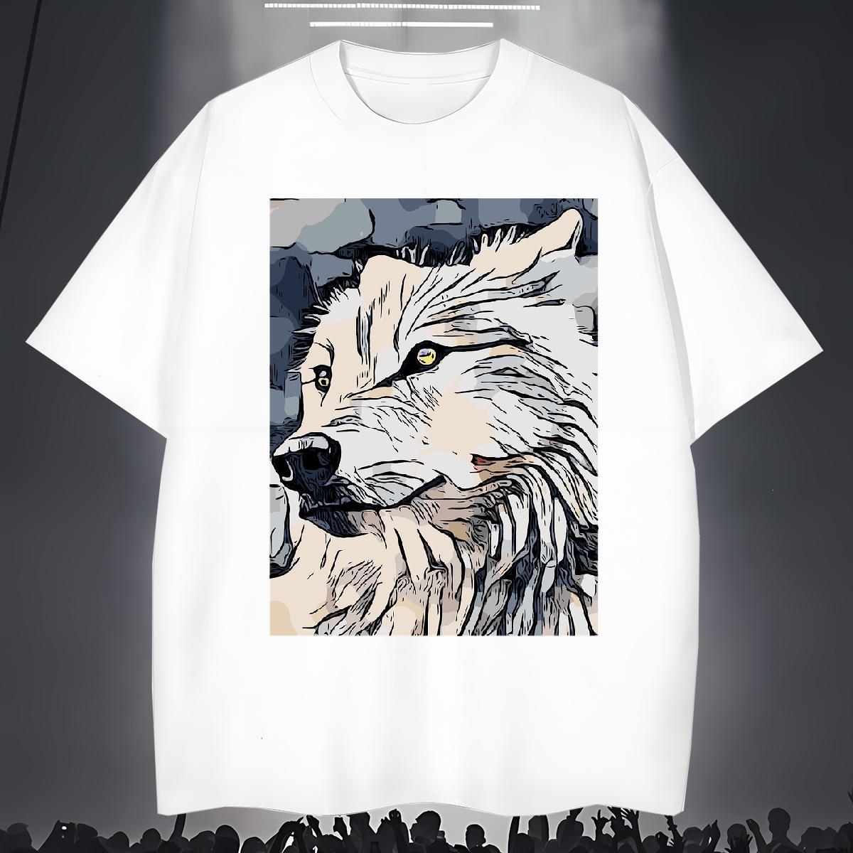 T-Shirts for Men 230g Pure Cotton wolf Street Casual Short Sleeve Soft Oversized Couples T Shirts 2024 Summer Unisex Tops