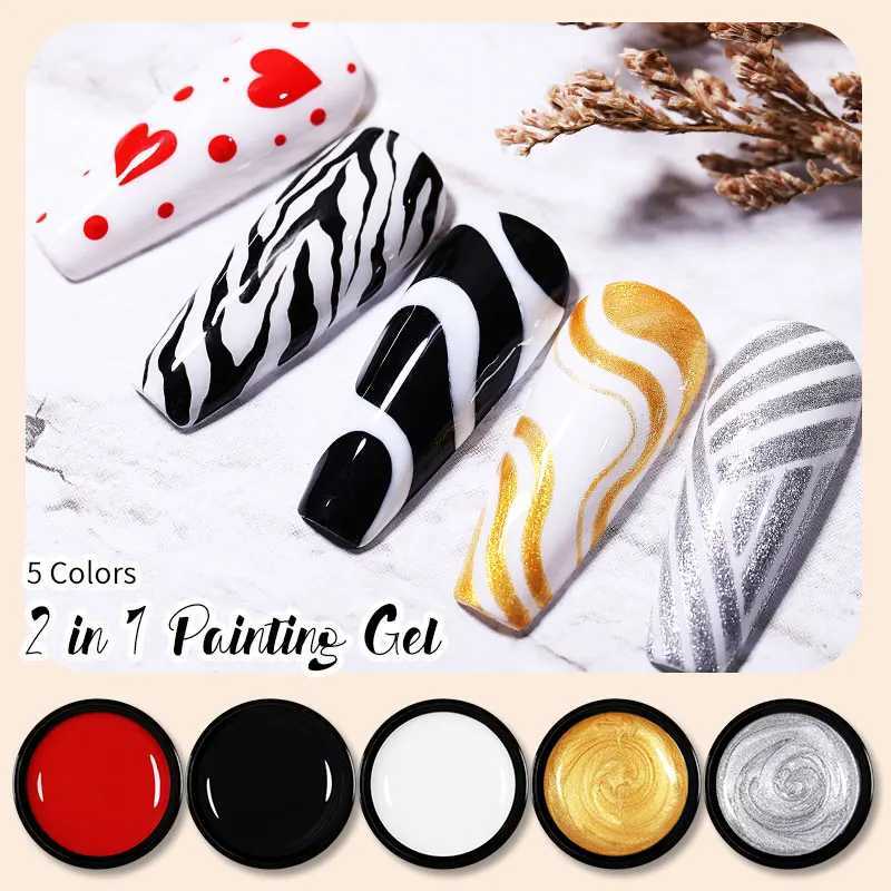 BORN PRETTY 5ml 2 In 1 Nail Painting Gel Black White Red Nail Drawing Gel Long Lasting Soak Off UV LED Nail Design Gel VarnishM240814