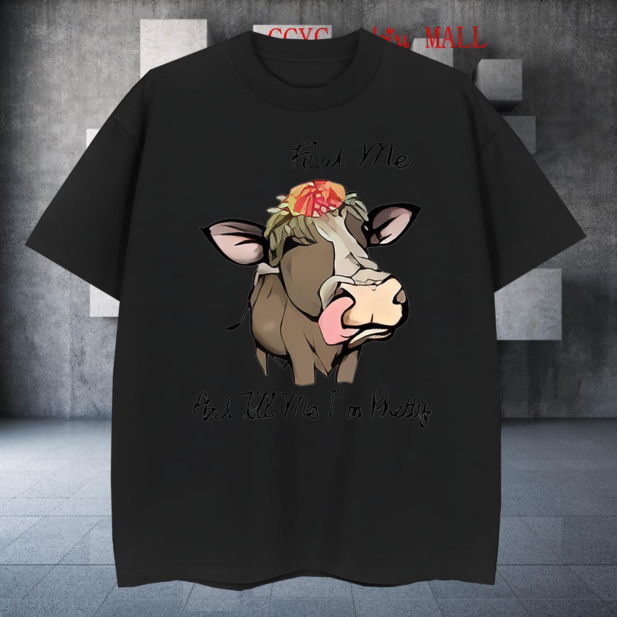 Popular T-Shirts for Men cow Crew Neck Street Casual Custom Anime 230g 100% Cotton Men Clothes T-Shirt 2024 Top Tees