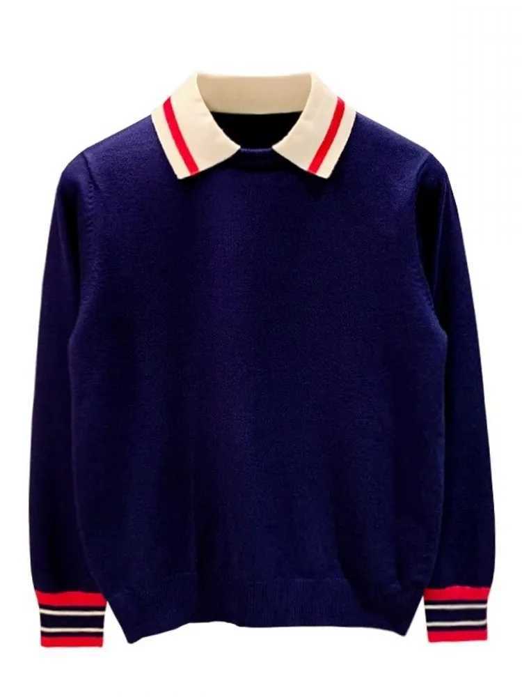 British style mens lapel sweater top patch work long sleeved knitting pull-out jumper autumn new business casual knittingW240729