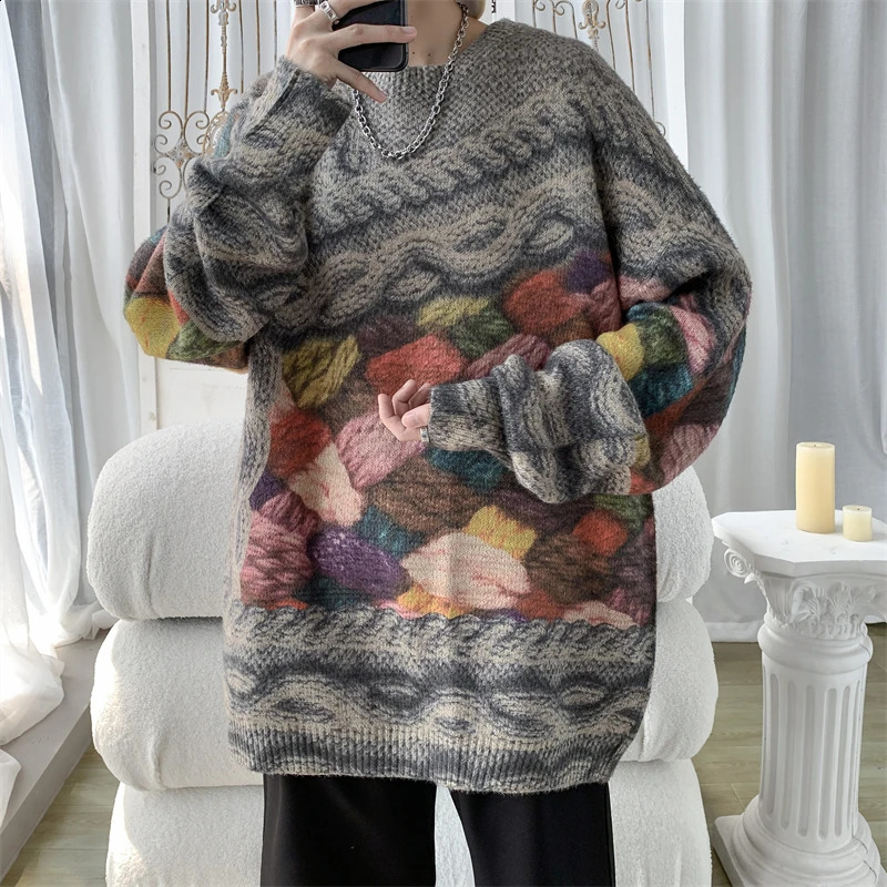 Male Jumper Harajuku Korean Clothes Printed Sweaters Pullover Knit Knitwear in Sweaters Mens Winter Sweater 240821
