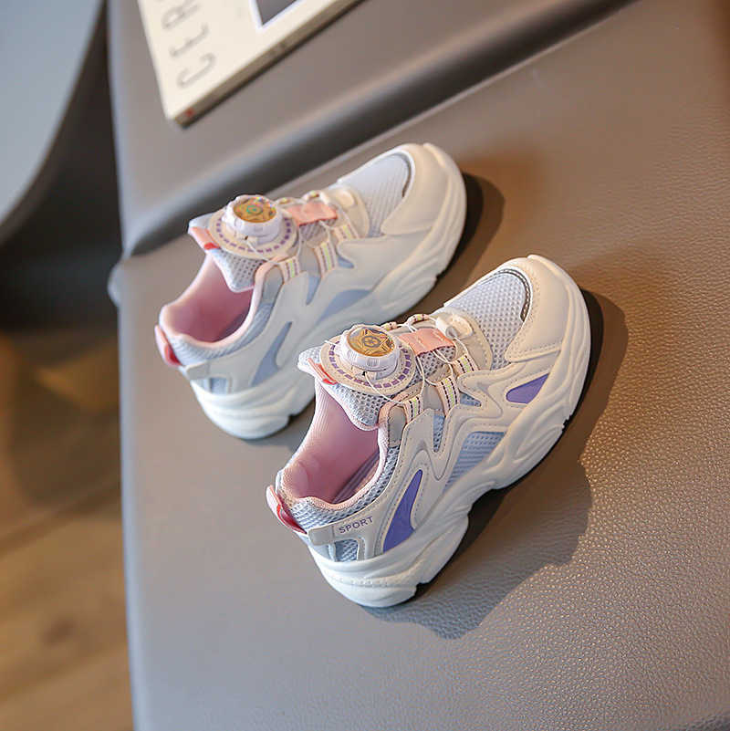 Sneakers Childrens dad shoes rotating button mesh sports shoes spring and autumn casual mid size childrens single shoes H240805