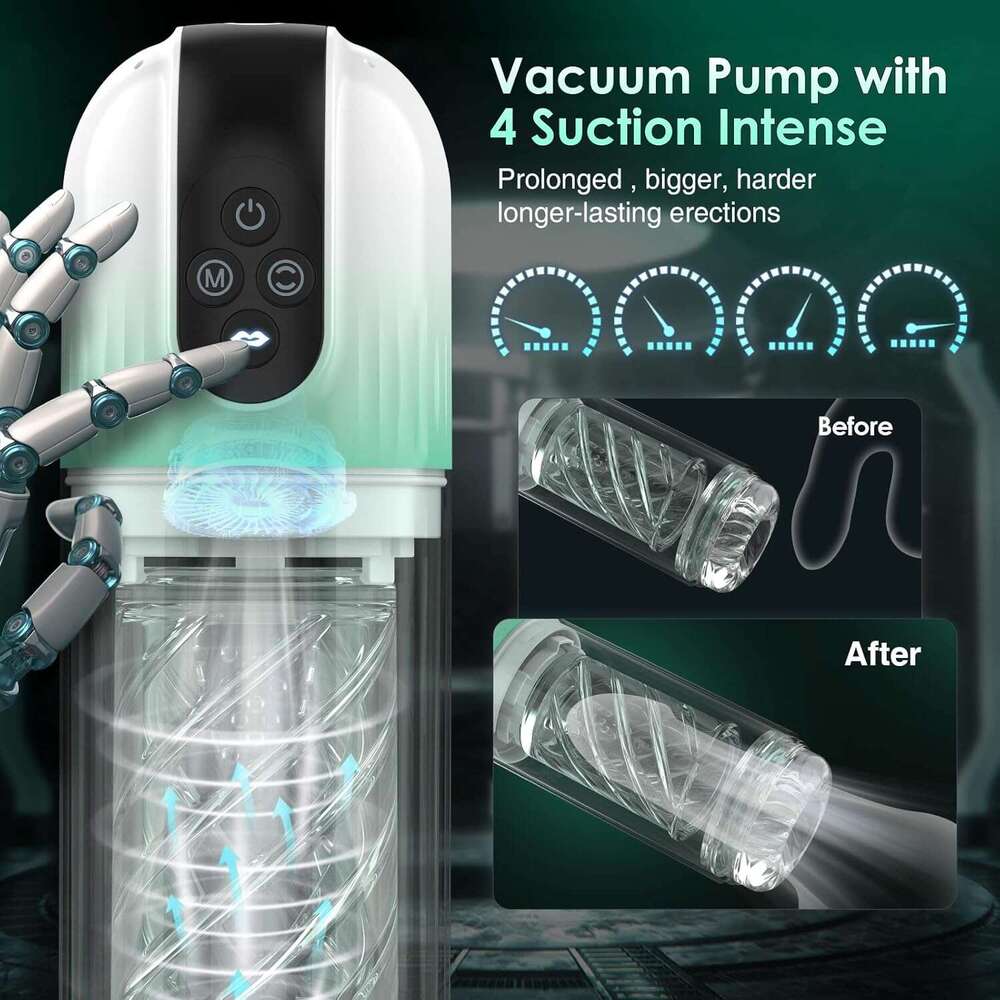 Automatic male device - Pump adult toy male sex toy men's pocket genital massager with 4 pumps, 7 spins, 7 licks, and 7 suction devices