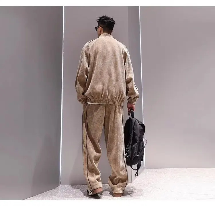Sportswear mens jacket Corduroy autumn winter plush jacket casual pants two-piece set Pantalon Pour womens sportswear240813