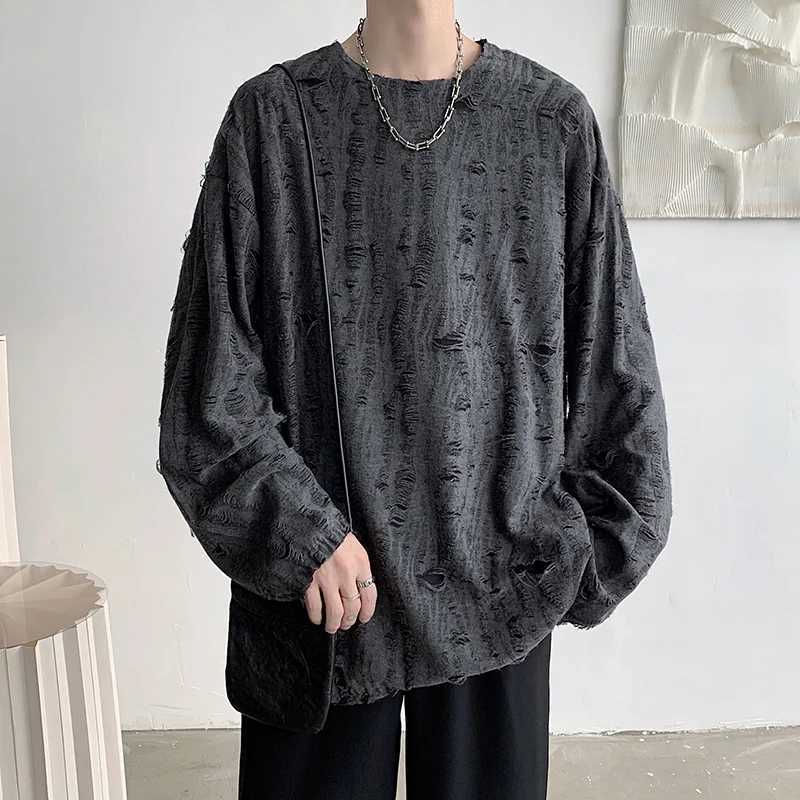 Spring Summer Men Hole T Shirts Harajuku Hip Hop Long Sleeve Oversized Tshirts Male Korean Fashion Tee Tops Plus Size 3XLM240814
