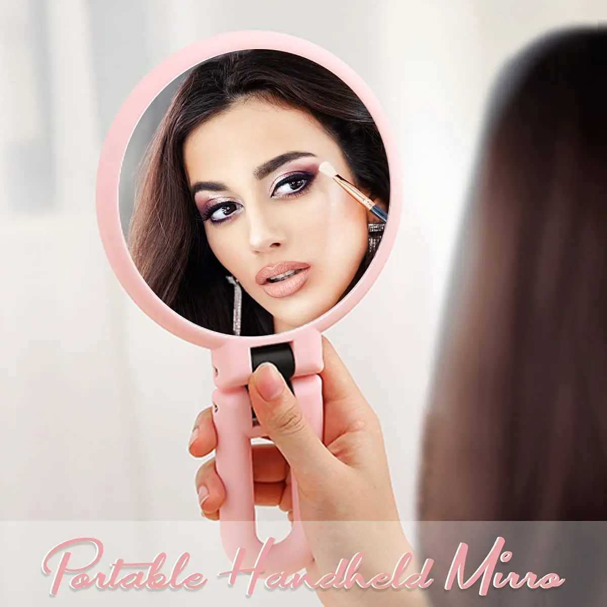 Magnifying handheld mirror travel folding handheld mirror double-sided desktop makeup mirror with 1/2/5/10/15x magnification W240813