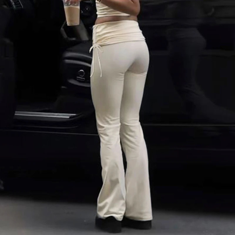 Darlingaga Casual Drawstring Tierred Folds Skinny Flare Pants Women Streetwear Basic Sweatpants Low Waist Sporty Chic Trousers Z260314