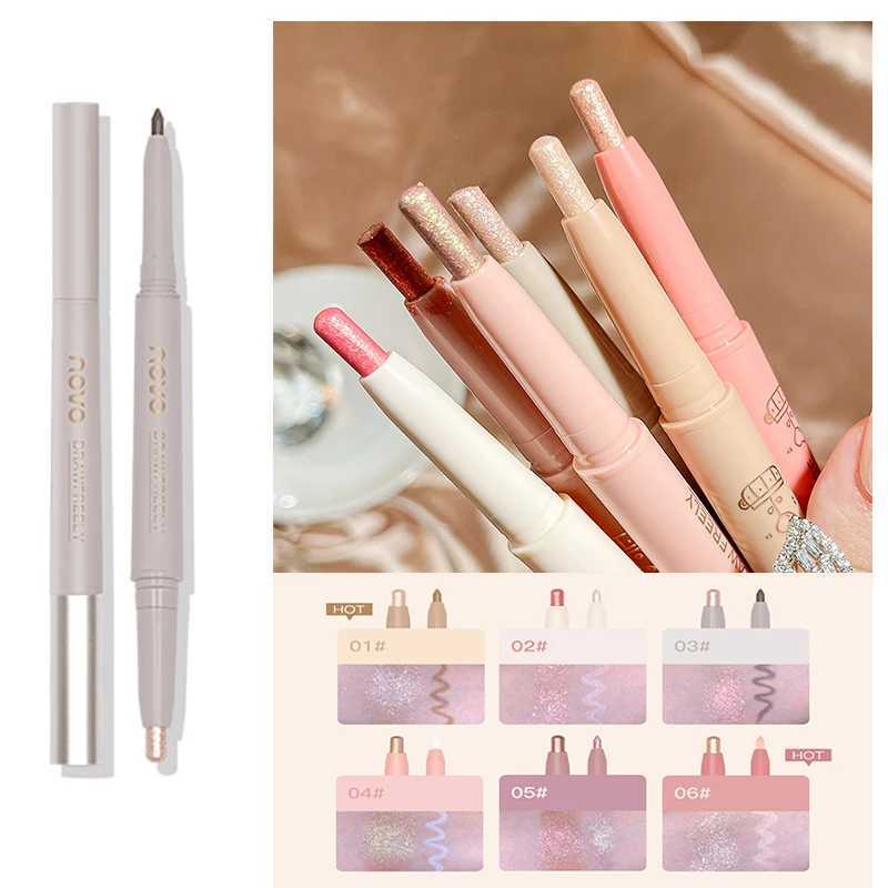 Double head Silkworm Eyeshadow Pen Lasting Waterproof and Not Blooming Shiny Pearlescent Eyeliner Gel Pen Eye Shadow Stick Y240813