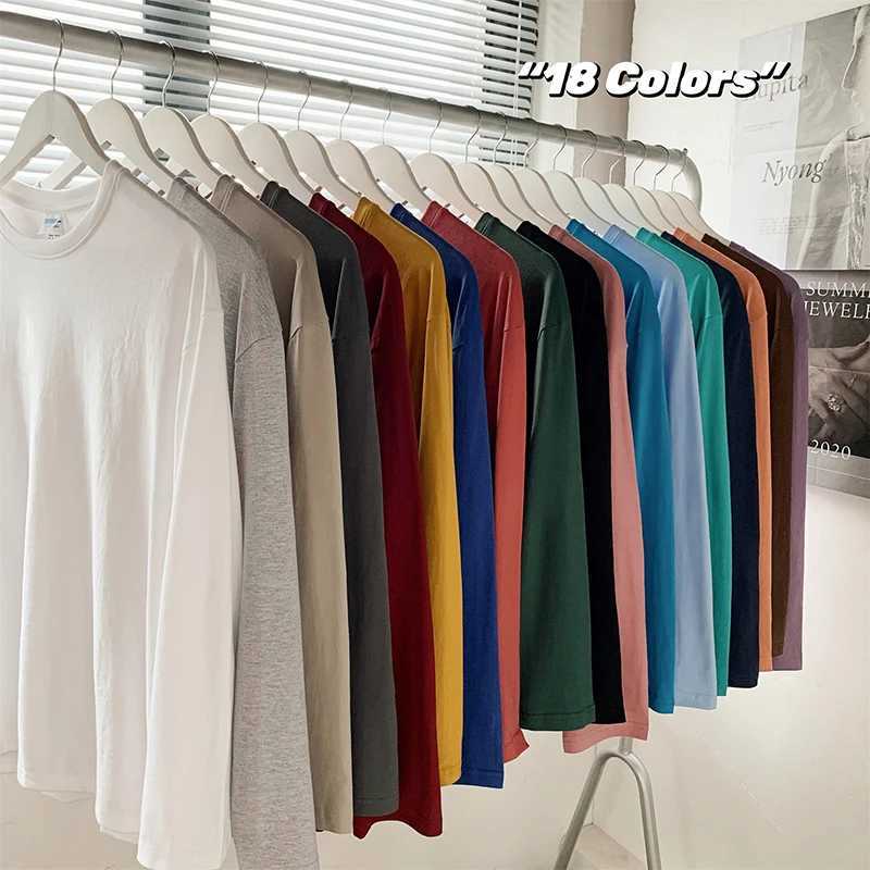 S-3XL Top Mens Blank T-Shirt White Oversized Solid Color T-Shirt Large Size Mens Womens Fashion Long Sleeve Mens T-ShirtM240814