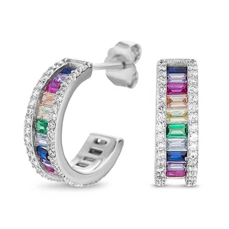 Gorgeous Sparkling Stud Earrings Laides Jewellery 925 Sterling Silver Colorful 5A Cubic Zircon CZ Diamond High Quality Party Women OL Wedding Earring 