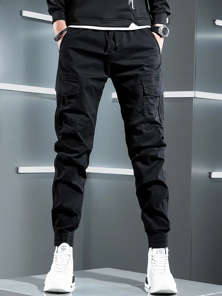 Tactical Army Green Cargo Pants Men Streetwear Hip Hop Mens Casual Cotton Stretch Drawstring Joggers Trousers 240812