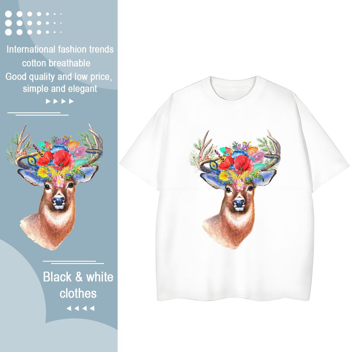 Comfortable Men T Shirts Deer Breathable Street Wear Anime Print 100% Cotton 230g Mens Tshirts Customized Clothings